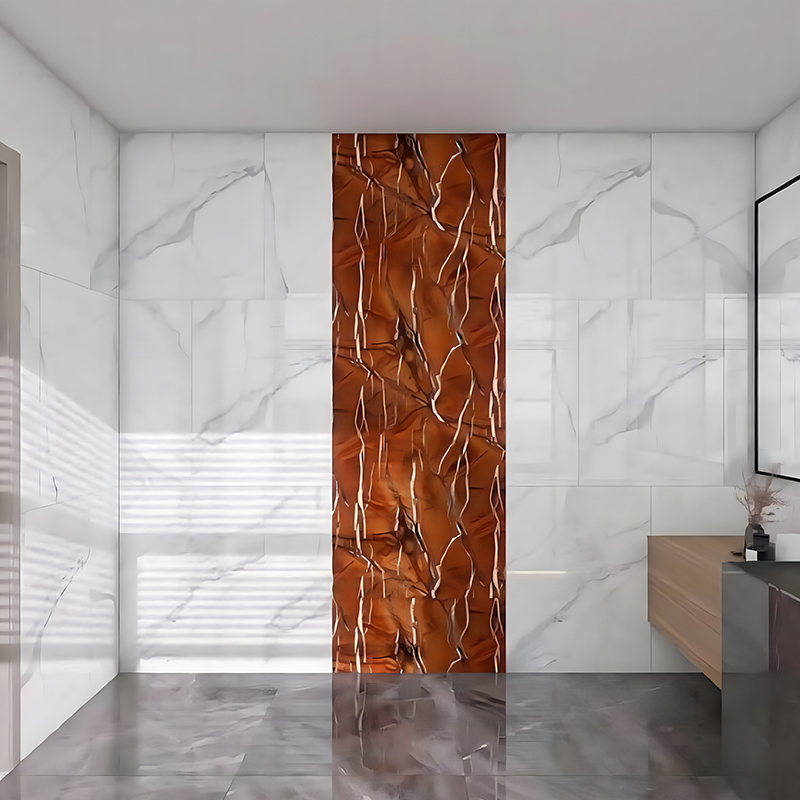 Hnedá textúrovaná kúpeľňová dekorácia Rainforest Backsplash PET fólia na prenos tepla